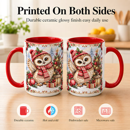 #pl[15oz|Red] Christmas Owl Coffee Mug, Winter Owl Mug, Ceramic Cup