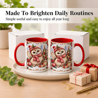 #pl[15oz|Red] Christmas Owl Coffee Mug, Winter Owl Mug, Ceramic Cup