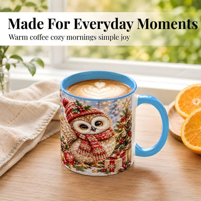 #pl[11oz|Blue] Christmas Owl Coffee Mug, Winter Bird Mug, Ceramic Cup