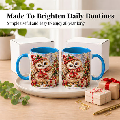 #pl[11oz|Blue] Christmas Owl Coffee Mug, Winter Bird Mug, Ceramic Cup