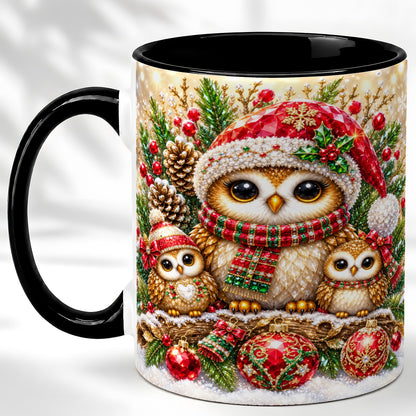 #pl[11oz|Black] Owl Family Coffee Mug, Christmas Owl Mug, Ceramic Cup