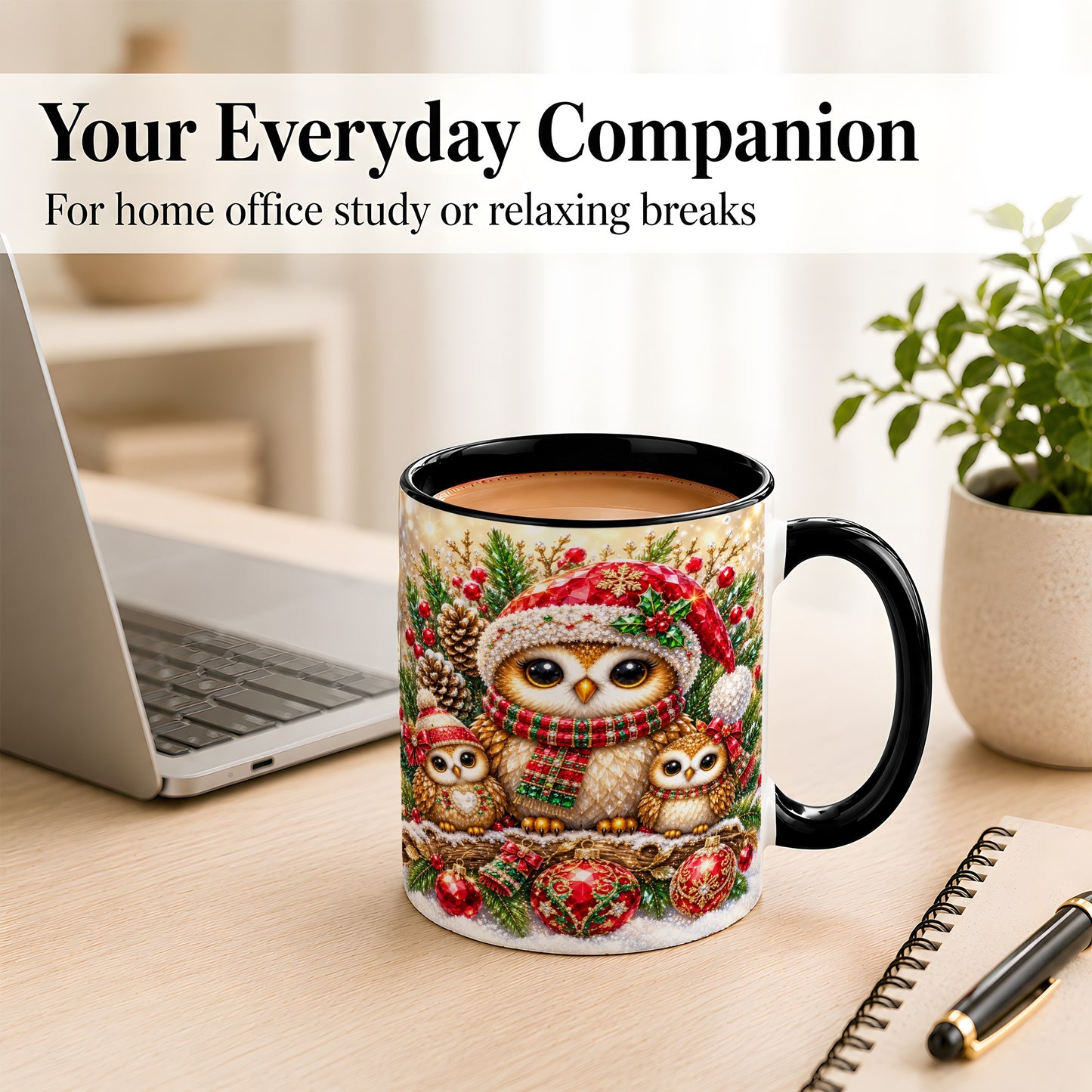 #pl[11oz|Black] Owl Family Coffee Mug, Christmas Owl Mug, Ceramic Cup