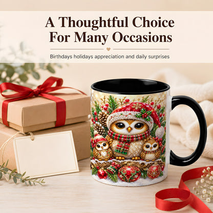 #pl[11oz|Black] Owl Family Coffee Mug, Christmas Owl Mug, Ceramic Cup