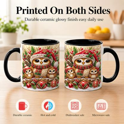 #pl[11oz|Black] Owl Family Coffee Mug, Christmas Owl Mug, Ceramic Cup