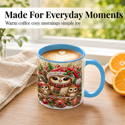 #pl[11oz|Blue] Owl Family Coffee Mug, Christmas Owl Mug, Ceramic Cup
