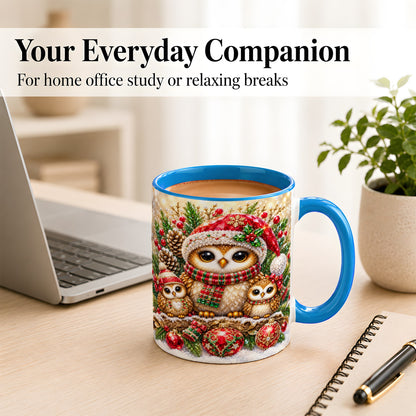 #pl[11oz|Blue] Owl Family Coffee Mug, Christmas Owl Mug, Ceramic Cup