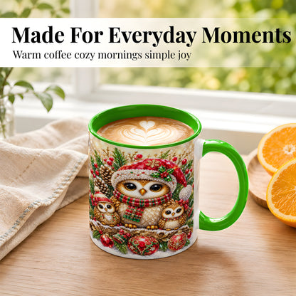#pl[11oz|Green] Owl Family Coffee Mug, Christmas Owl Mug, Ceramic Cup