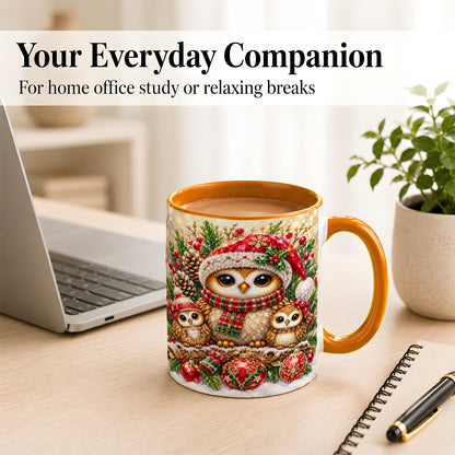 #pl[11oz|Orange] Owl Family Coffee Mug, Christmas Owl Mug, Ceramic Cup