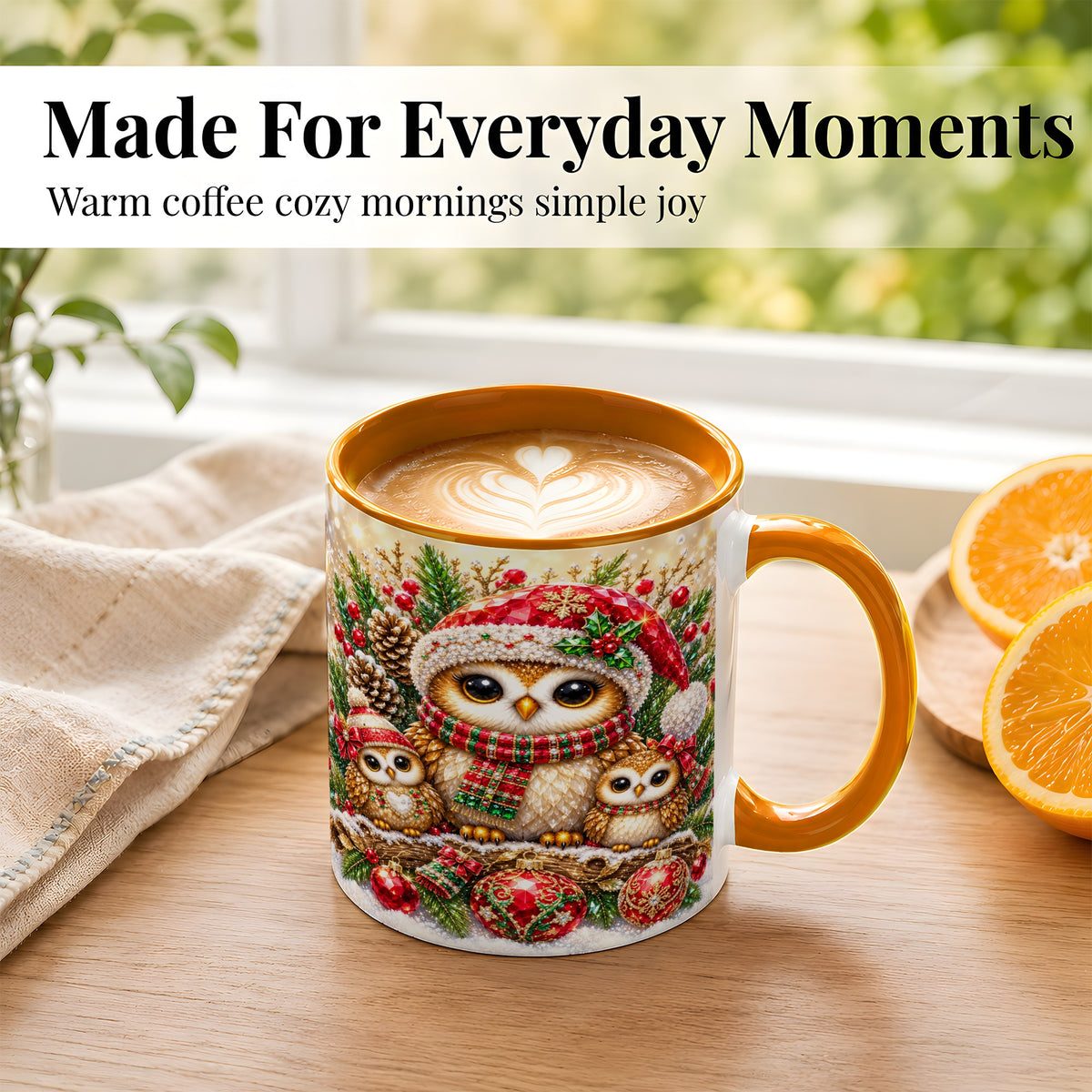 #pl[11oz|Orange] Owl Family Coffee Mug, Christmas Owl Mug, Ceramic Cup