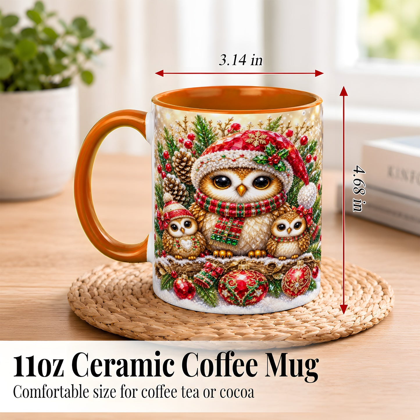 #pl[11oz|Orange] Owl Family Coffee Mug, Christmas Owl Mug, Ceramic Cup
