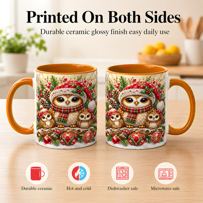 #pl[11oz|Orange] Owl Family Coffee Mug, Christmas Owl Mug, Ceramic Cup