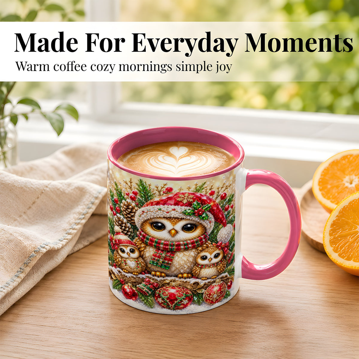#pl[11oz|Pink] Owl Family Coffee Mug, Christmas Owl Mug, Ceramic Cup