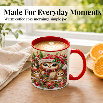 #pl[11oz|Red] Owl Family Coffee Mug, Christmas Owl Mug, Ceramic Cup