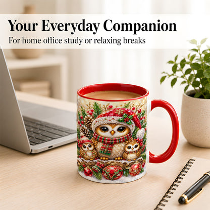 #pl[11oz|Red] Owl Family Coffee Mug, Christmas Owl Mug, Ceramic Cup