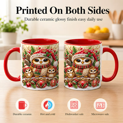 #pl[11oz|Red] Owl Family Coffee Mug, Christmas Owl Mug, Ceramic Cup