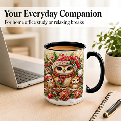 #pl[15oz|Black] Owl Family Coffee Mug, Christmas Owl Mug, Ceramic Cup