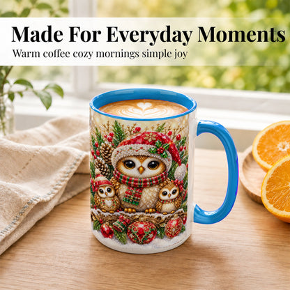 #pl[15oz|Blue] Owl Family Coffee Mug, Christmas Owl Mug, Ceramic Cup