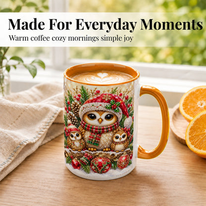 #pl[15oz|Orange] Owl Family Coffee Mug, Christmas Owl Mug, Ceramic Cup