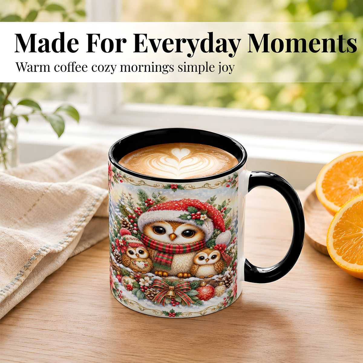 #pl[11oz|Black] Vintage Owl Family Coffee Mug, Christmas Owl Mug, Ceramic Cup