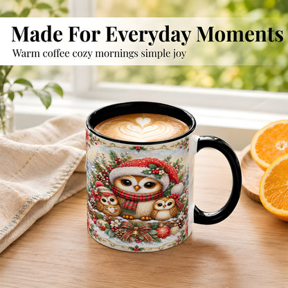 #pl[11oz|Black] Vintage Owl Family Coffee Mug, Christmas Owl Mug, Ceramic Cup