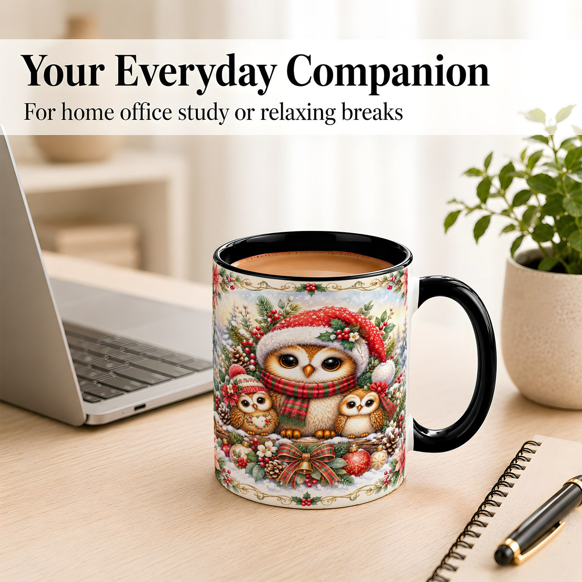 #pl[11oz|Black] Vintage Owl Family Coffee Mug, Christmas Owl Mug, Ceramic Cup