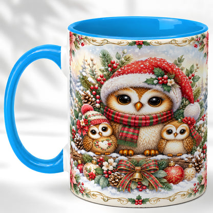 #pl[11oz|Blue] Vintage Owl Family Coffee Mug, Christmas Owl Mug, Ceramic Cup
