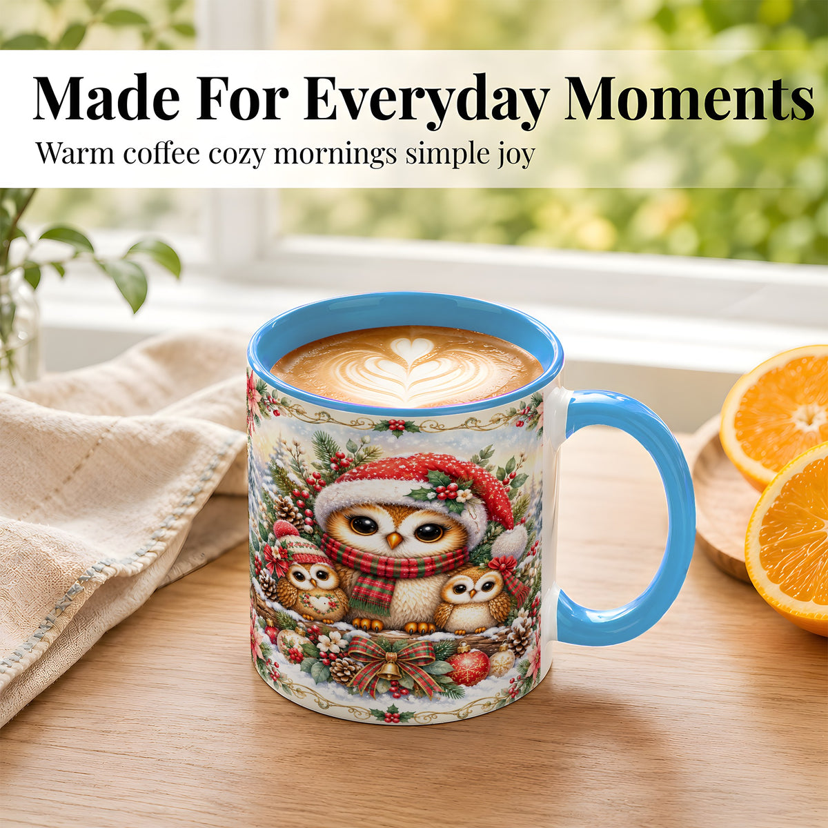 #pl[11oz|Blue] Vintage Owl Family Coffee Mug, Christmas Owl Mug, Ceramic Cup