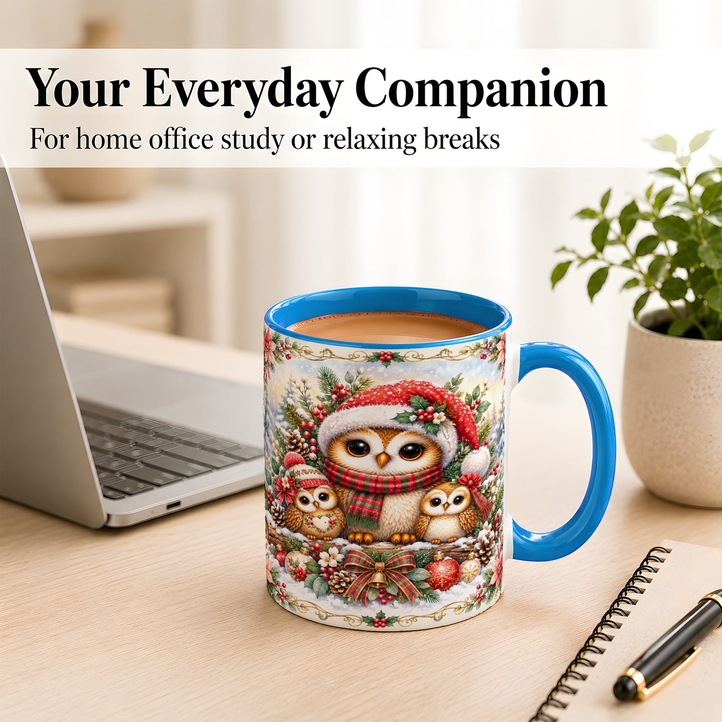 #pl[11oz|Blue] Vintage Owl Family Coffee Mug, Christmas Owl Mug, Ceramic Cup