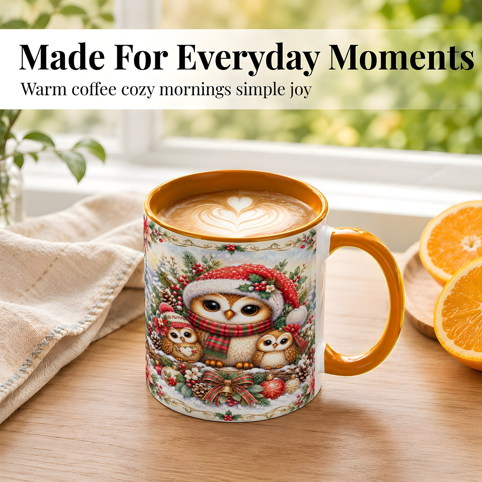 #pl[11oz|Orange] Vintage Owl Family Coffee Mug, Christmas Owl Mug, Ceramic Cup