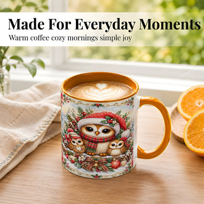 #pl[11oz|Orange] Vintage Owl Family Coffee Mug, Christmas Owl Mug, Ceramic Cup
