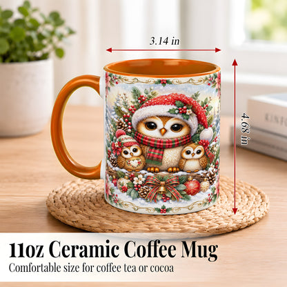#pl[11oz|Orange] Vintage Owl Family Coffee Mug, Christmas Owl Mug, Ceramic Cup