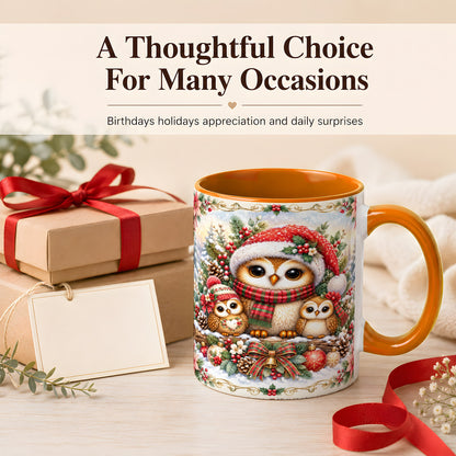 #pl[11oz|Orange] Vintage Owl Family Coffee Mug, Christmas Owl Mug, Ceramic Cup