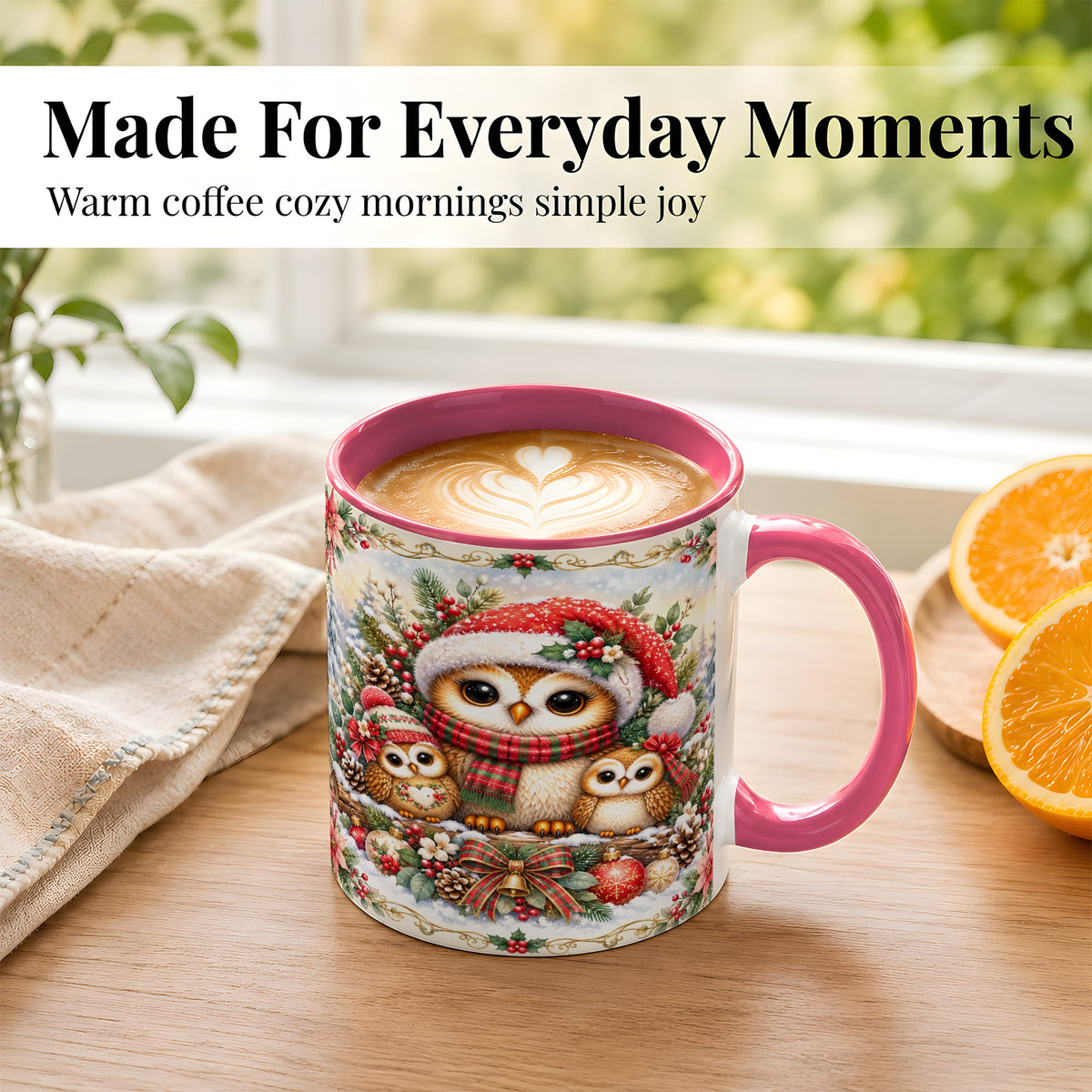 #pl[11oz|Pink] Vintage Owl Family Coffee Mug, Christmas Owl Mug, Ceramic Cup