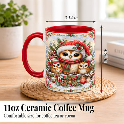 #pl[11oz|Red] Vintage Owl Family Coffee Mug, Christmas Owl Mug, Ceramic Cup