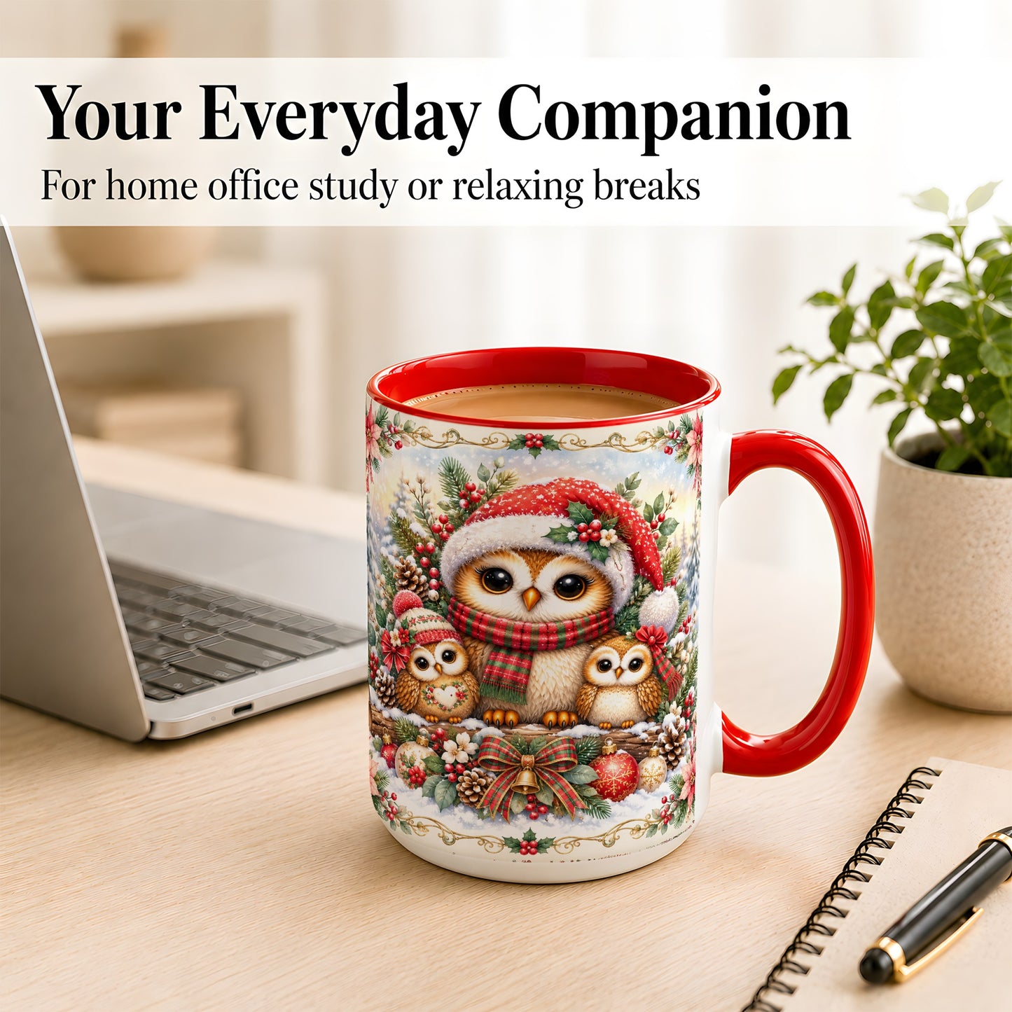 #pl[15oz|Red] Vintage Owl Family Coffee Mug, Christmas Owl Mug, Ceramic Cup