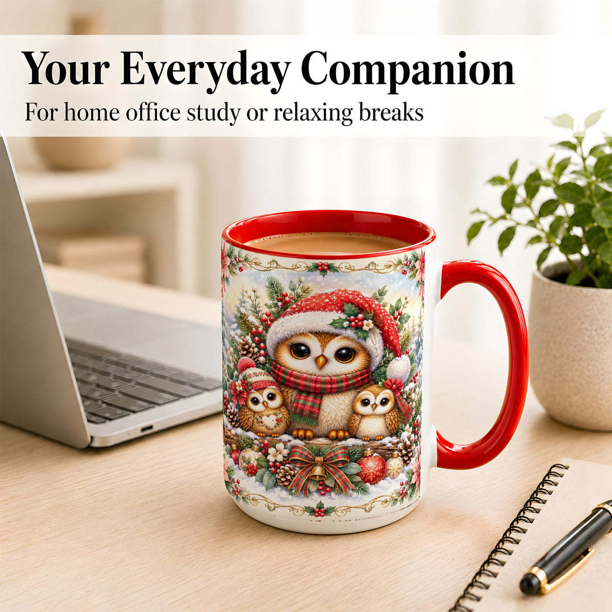 #pl[15oz|Red] Vintage Owl Family Coffee Mug, Christmas Owl Mug, Ceramic Cup