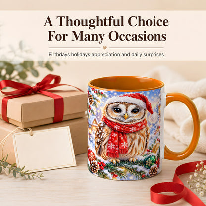 #pl[11oz|Orange] Snowy Village Owl Coffee Mug, Christmas Bird Mug, Ceramic Cup