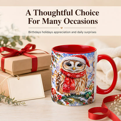#pl[11oz|Red] Snowy Village Owl Coffee Mug, Christmas Bird Mug, Ceramic Cup