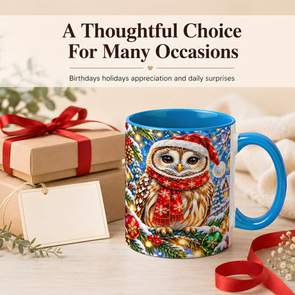 #pl[11oz|Blue] Jeweled Christmas Owl Coffee Mug, Winter Bird Mug, Ceramic Cup