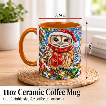 #pl[11oz|Orange] Jeweled Christmas Owl Coffee Mug, Winter Bird Mug, Ceramic Cup