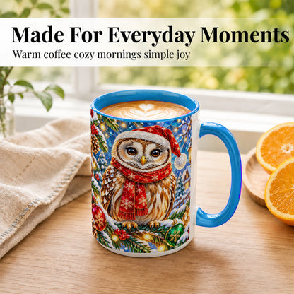 #pl[15oz|Blue] Jeweled Christmas Owl Coffee Mug, Winter Bird Mug, Ceramic Cup
