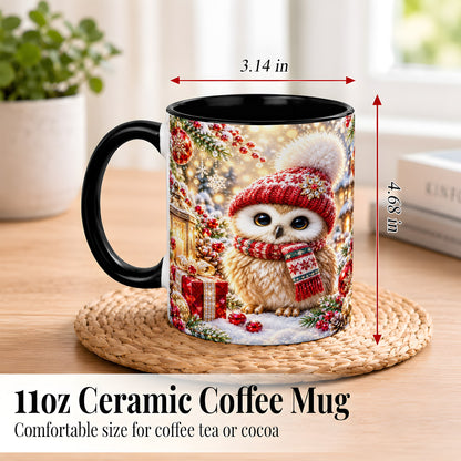 #pl[11oz|Black] Christmas Owl Coffee Mug, Cute Winter Owl Mug, Ceramic Cup