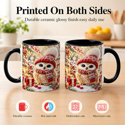 #pl[11oz|Black] Christmas Owl Coffee Mug, Cute Winter Owl Mug, Ceramic Cup