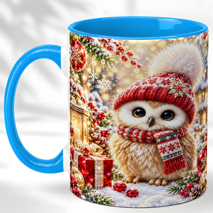 #pl[11oz|Blue] Christmas Owl Coffee Mug, Cute Winter Owl Mug, Ceramic Cup