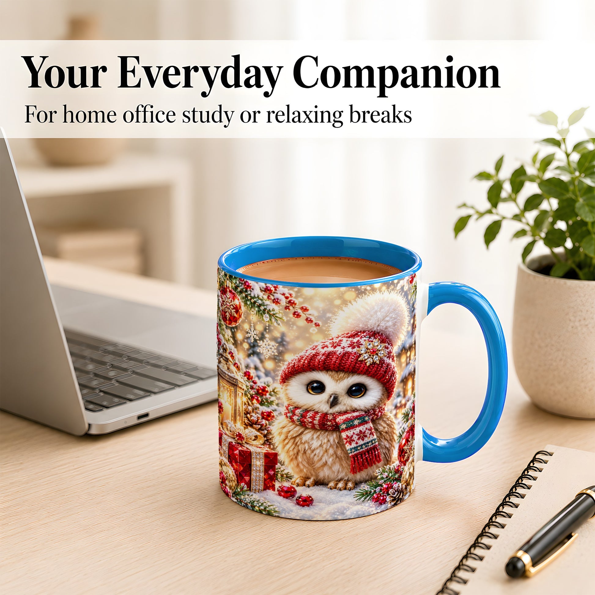 #pl[11oz|Blue] Christmas Owl Coffee Mug, Cute Winter Owl Mug, Ceramic Cup