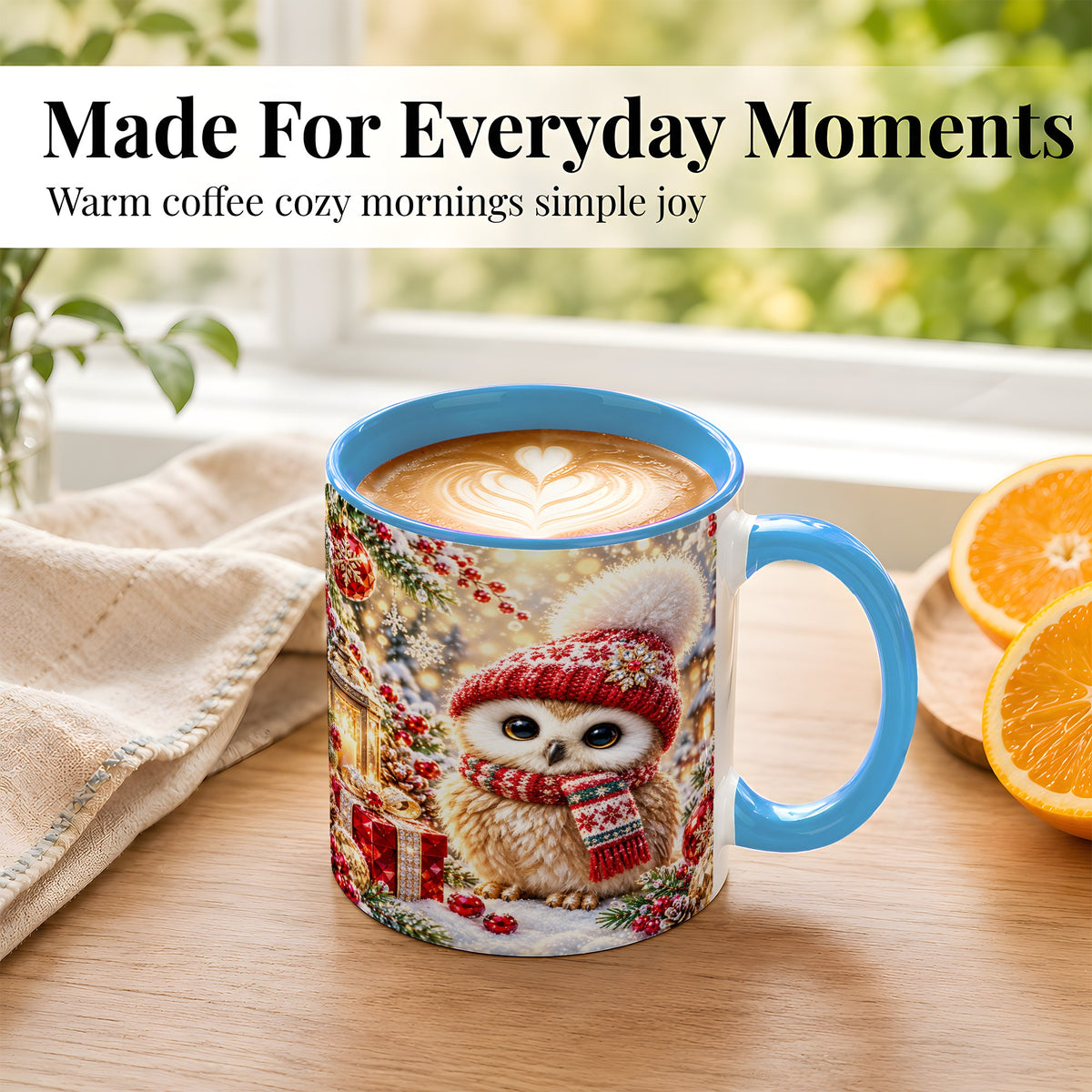 #pl[11oz|Blue] Christmas Owl Coffee Mug, Cute Winter Owl Mug, Ceramic Cup