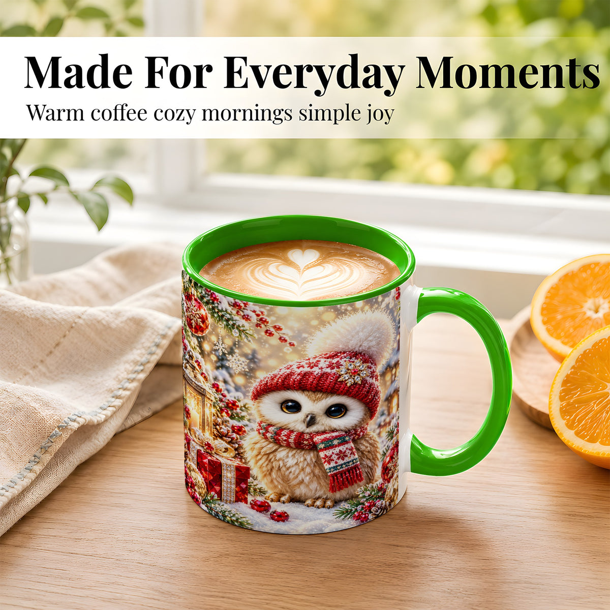 #pl[11oz|Green] Christmas Owl Coffee Mug, Cute Winter Owl Mug, Ceramic Cup