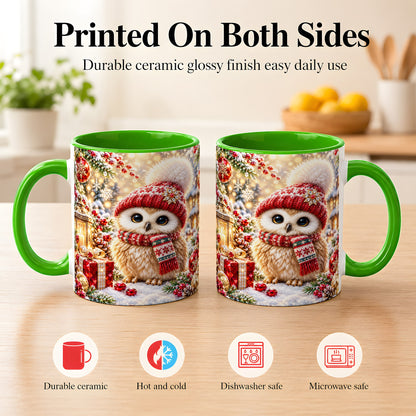 #pl[11oz|Green] Christmas Owl Coffee Mug, Cute Winter Owl Mug, Ceramic Cup