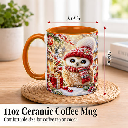 #pl[11oz|Orange] Christmas Owl Coffee Mug, Cute Winter Owl Mug, Ceramic Cup