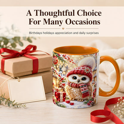 #pl[11oz|Orange] Christmas Owl Coffee Mug, Cute Winter Owl Mug, Ceramic Cup